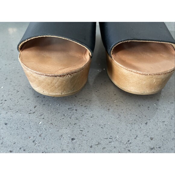 JIGSAW black Leather Slingback Wedges Clog Open Toe - Size EU 37 - Picture 4 of 10